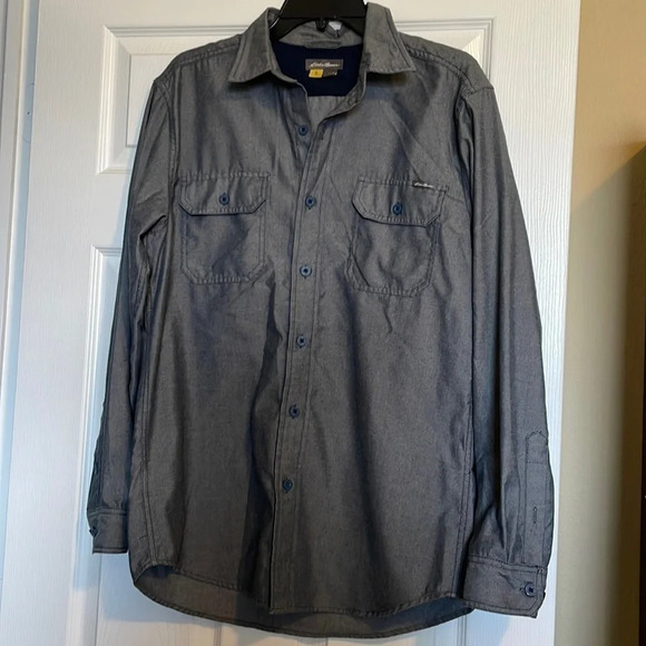 Eddie Bauer mens gray long sleeve button down shirt size medium - Picture 1 of 4